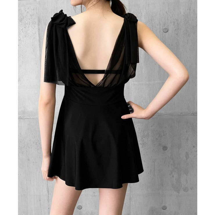 Vネックバスト盛れる水着ショートパンツ付き ショルダーリボン水着セット背中開きフ… | SUNSHINE CLOSET | 詳細画像17 