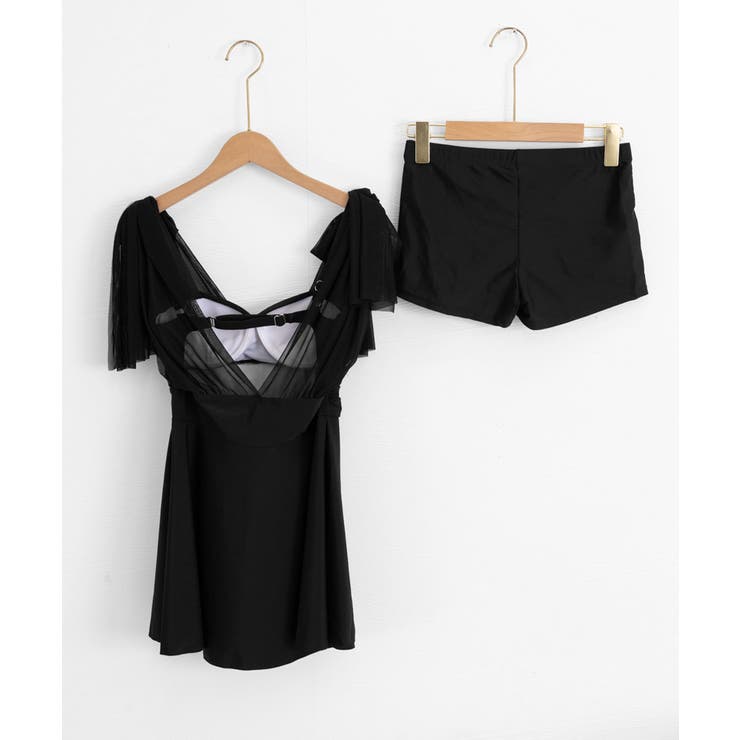 Vネックバスト盛れる水着ショートパンツ付き ショルダーリボン水着セット背中開きフ… | SUNSHINE CLOSET | 詳細画像19 