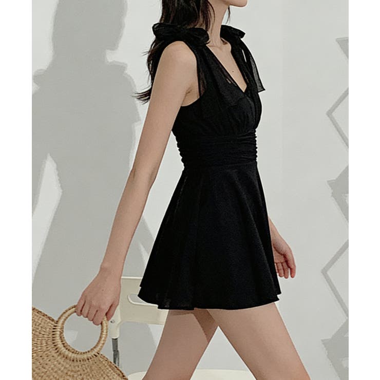 Vネックバスト盛れる水着ショートパンツ付き ショルダーリボン水着セット背中開きフ… | SUNSHINE CLOSET | 詳細画像9 