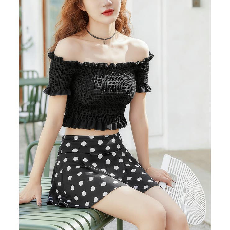 オフショル水着セット フリルスイムウェア シャーリングトップ | SUNSHINE CLOSET | 詳細画像3 