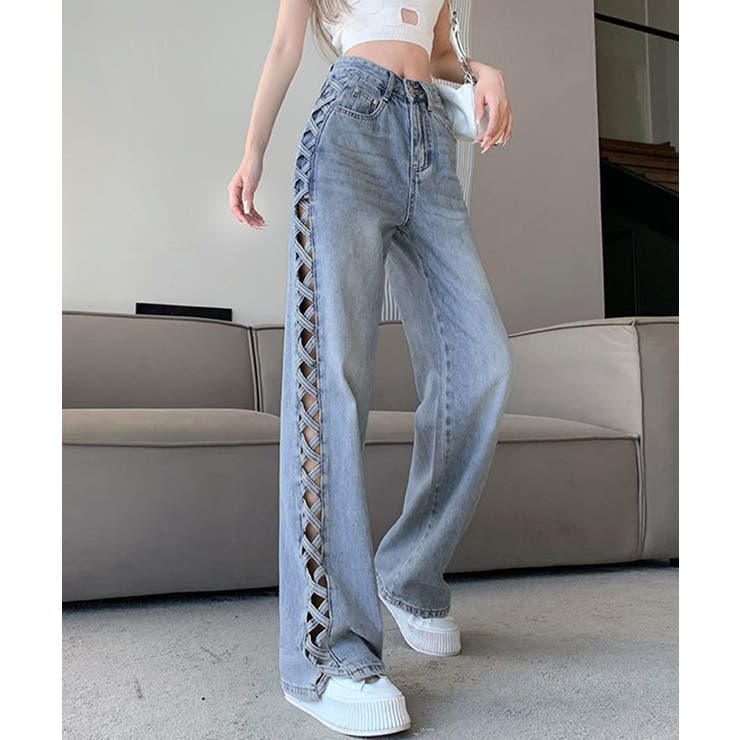 デニムパンツサイドレースアップジーパン[品番：AGCW0006767