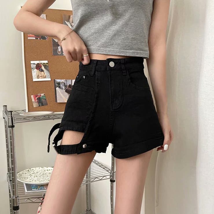 セール！国内配送 ルージュ ハイウエスト デニム ショートパンツ デニム ショートパンツ ハイウエスト美脚[品番：II000008367