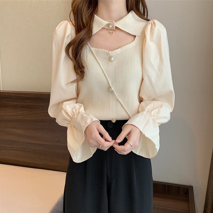 ベージュ | チョーカー風ニットトップス 袖切り替え 春 | SUNSHINE CLOSET