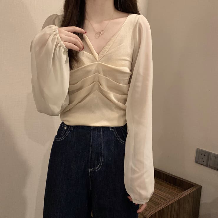 ベージュ | ギャザー ニット ブラウス | SUNSHINE CLOSET