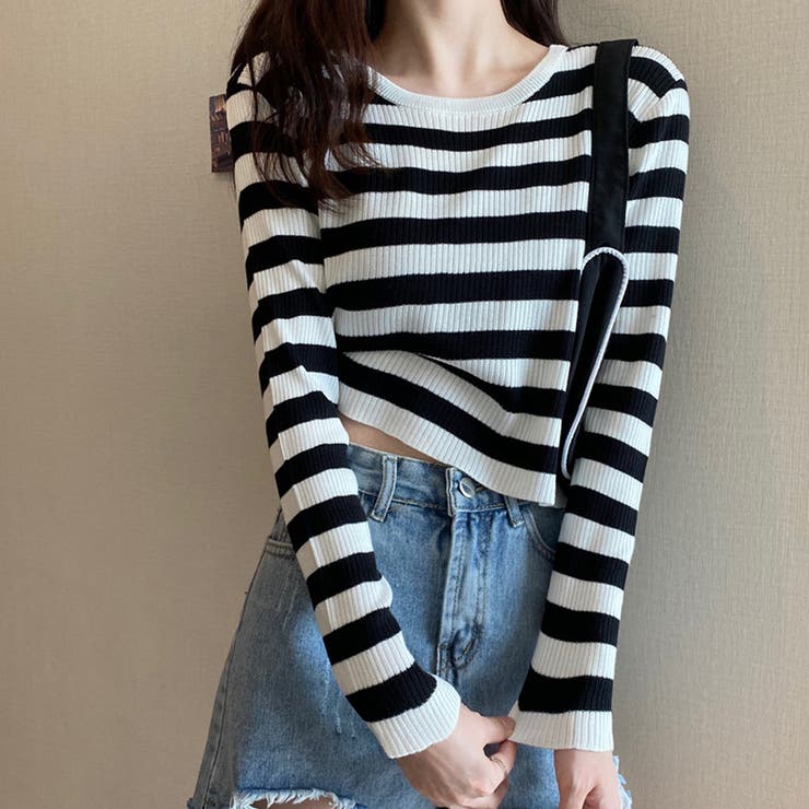 ブラック | ボーダー柄ニットトップス レディース 春 | SUNSHINE CLOSET