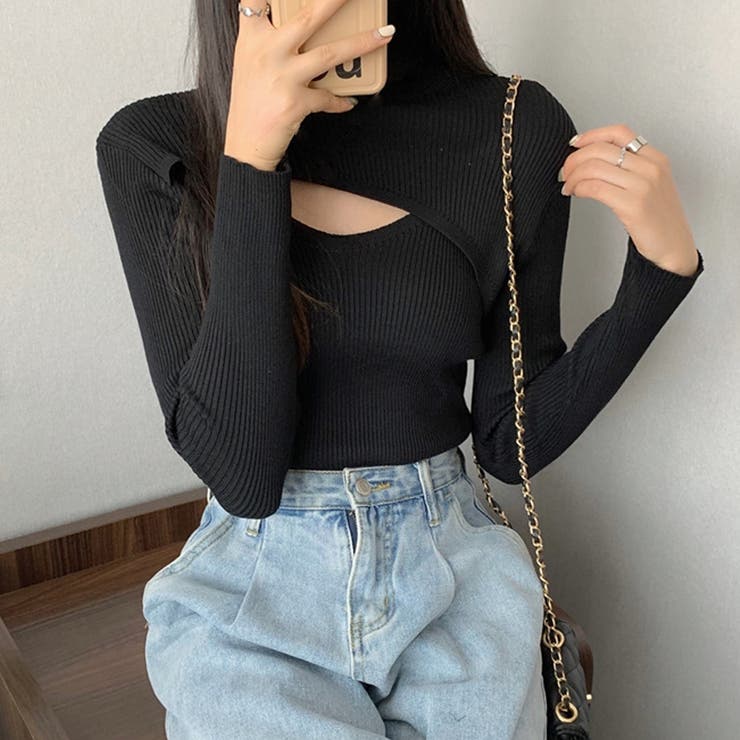 ブラック | ニットトップス レディース ハイネック | SUNSHINE CLOSET