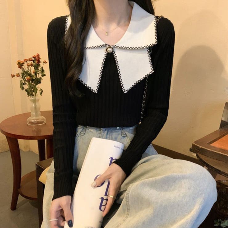 ブラック | ニットトップス 襟付きニット 長袖 | SUNSHINE CLOSET