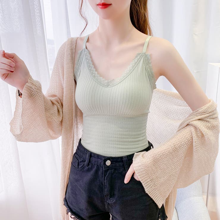 ミントグリーン | レースキャミソール カップ付きブラトップ | SUNSHINE CLOSET
