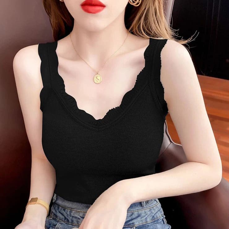 ブラック | タンクトップス カップ付き リブインナー | SUNSHINE CLOSET