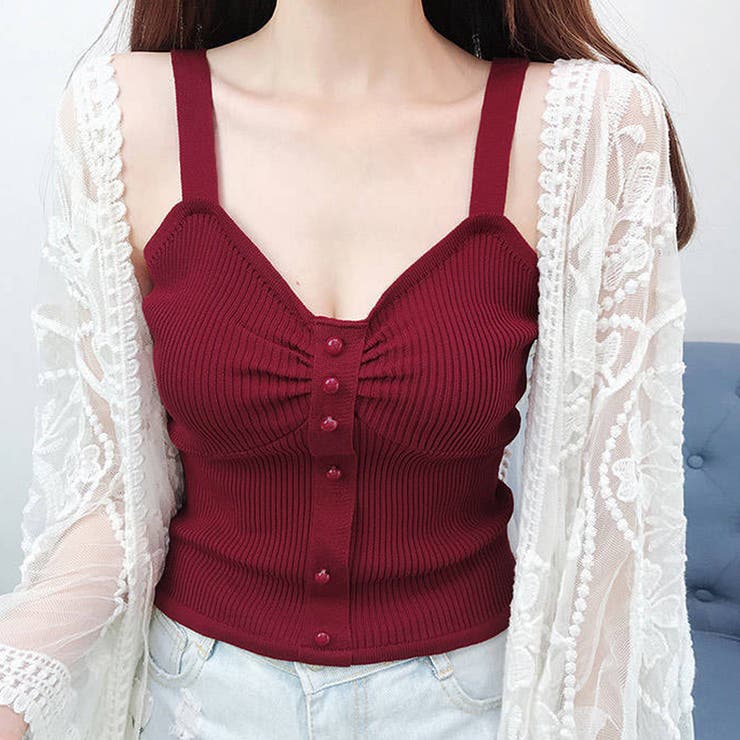 ワインレッド | ニットキャミソール レディース ギャザー | SUNSHINE CLOSET