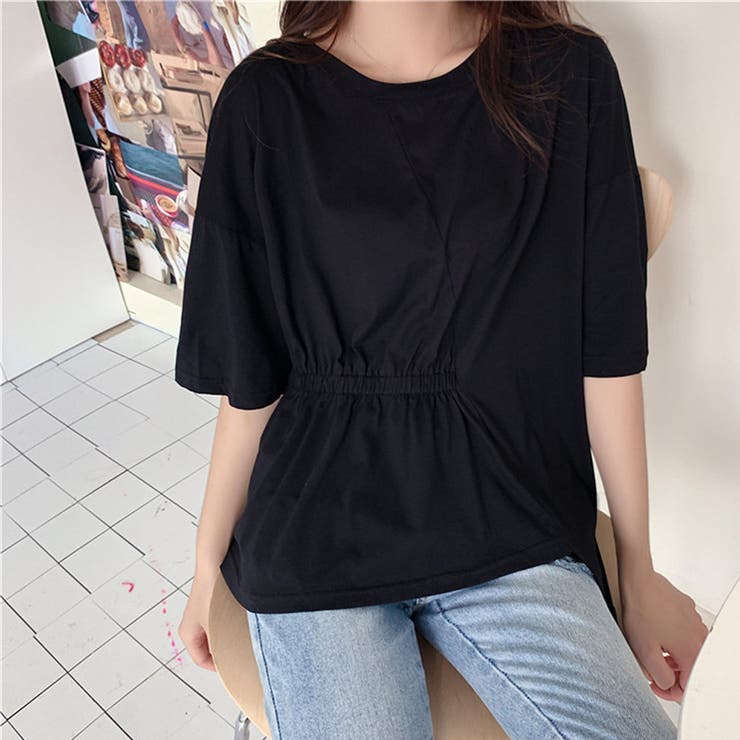 ブラック | ギャザー トップス Tシャツ | SUNSHINE CLOSET