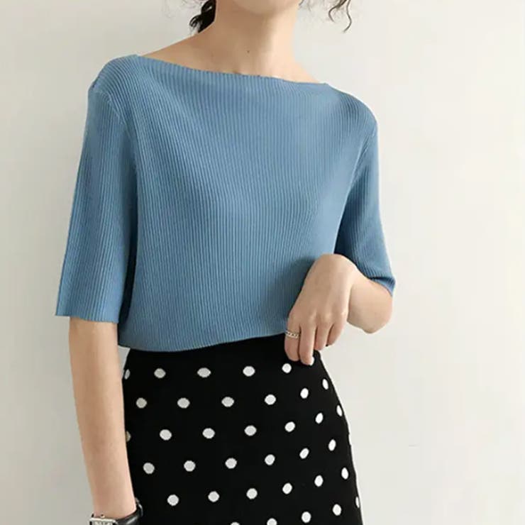 ブルー | サマーニット リブ編み トップス | SUNSHINE CLOSET