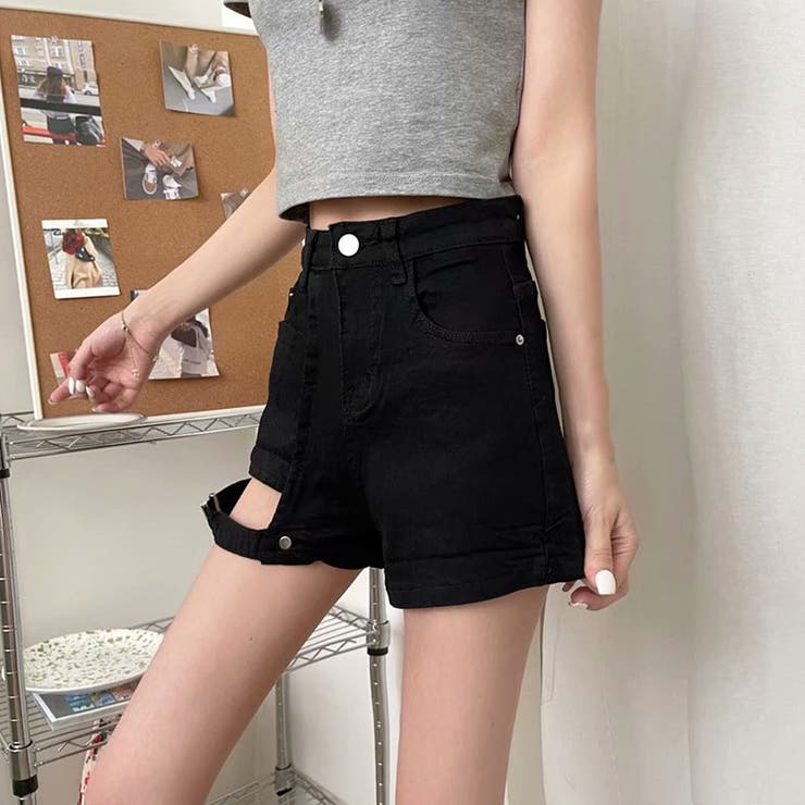 【GUMZZI】ウエストチェーンハイウエストショートパンツto28846 デニム レディース ショートパンツ デニムパンツ ハイウエスト