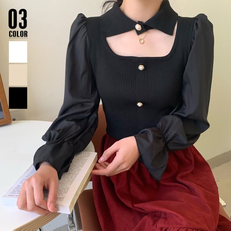 チョーカー風ニットトップス 袖切り替え 春 | SUNSHINE CLOSET | 詳細画像1 