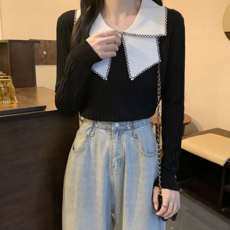 【大きいサイズ有】 レディース ニット　トップス　襟付き　春 秋冬 新品 長袖 楽天市場】ニットトップス セーター チャイナ風 長袖 折り襟
