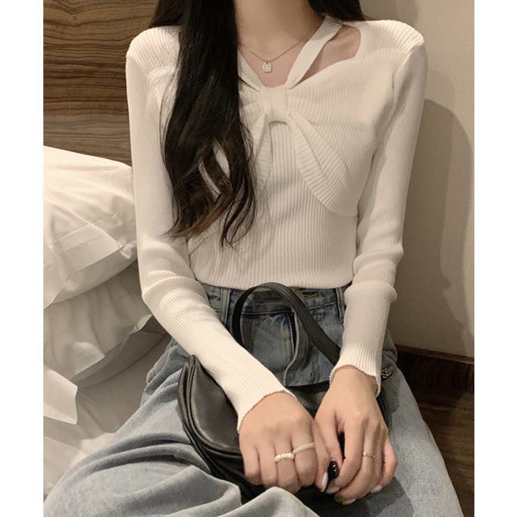 フロントリボンリブニットトップス大人秋服 | SUNSHINE CLOSET | 詳細画像2 