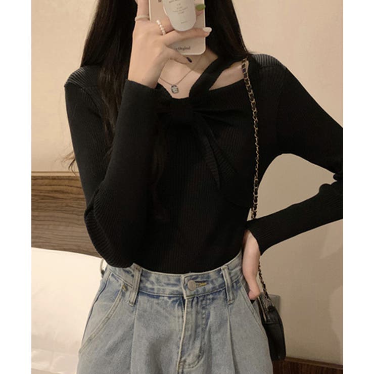 フロントリボンリブニットトップス大人秋服 | SUNSHINE CLOSET | 詳細画像4 