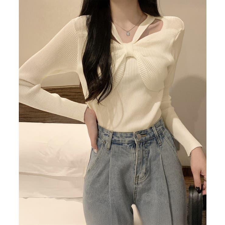 フロントリボンリブニットトップス大人秋服 | SUNSHINE CLOSET | 詳細画像9 