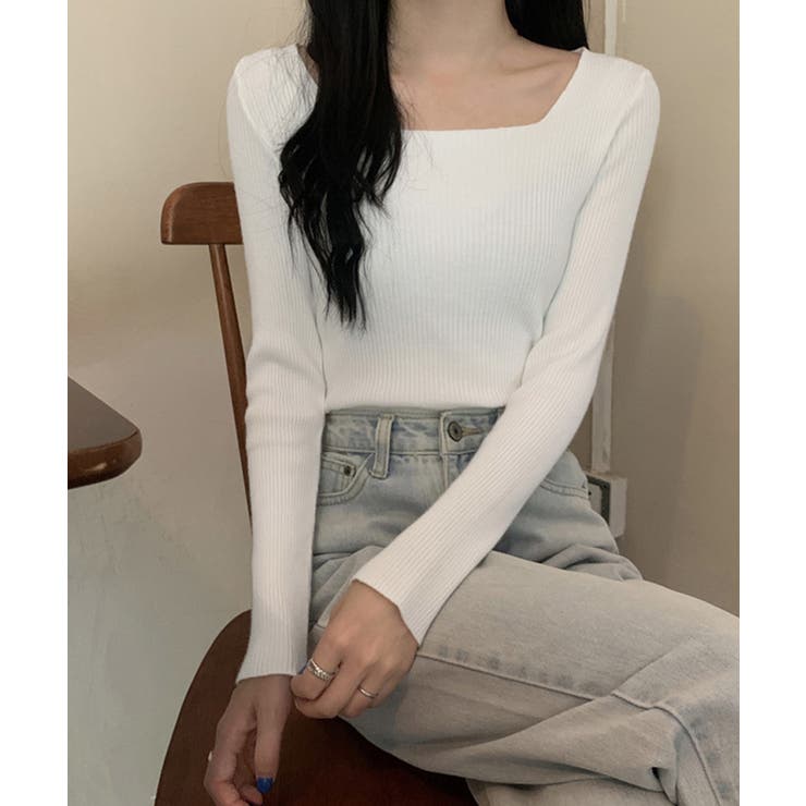 スクエアネック リブニットトップス 秋冬 | SUNSHINE CLOSET | 詳細画像3 