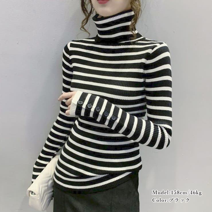 ボーダー柄ニットトップス タートルネック | SUNSHINE CLOSET | 詳細画像7 