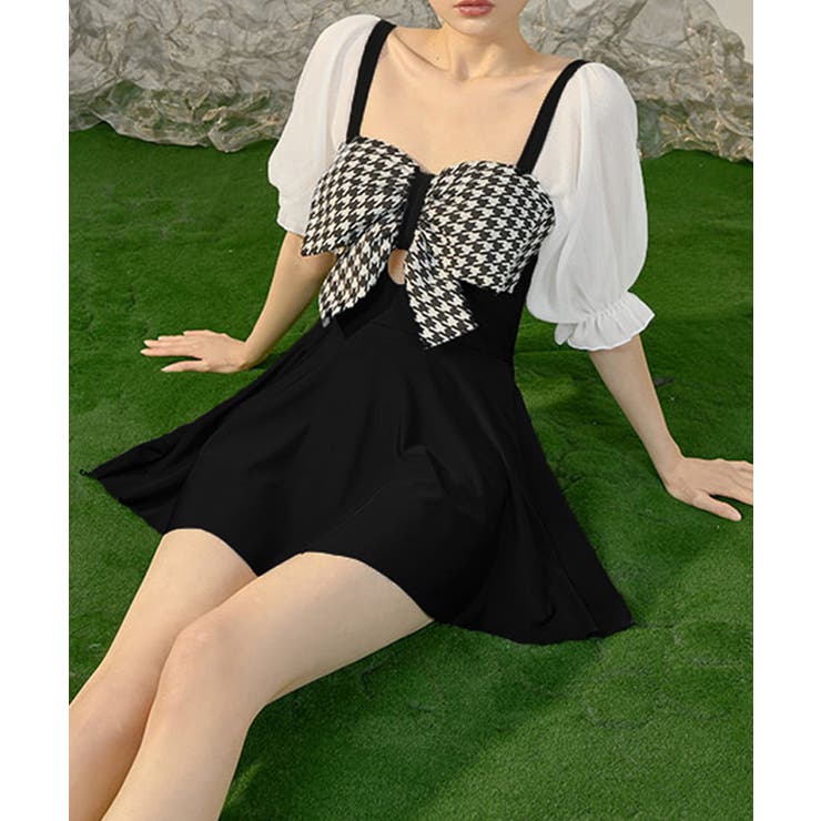 千鳥格子 ワンピース水着 パフスリーブ | SUNSHINE CLOSET | 詳細画像4 