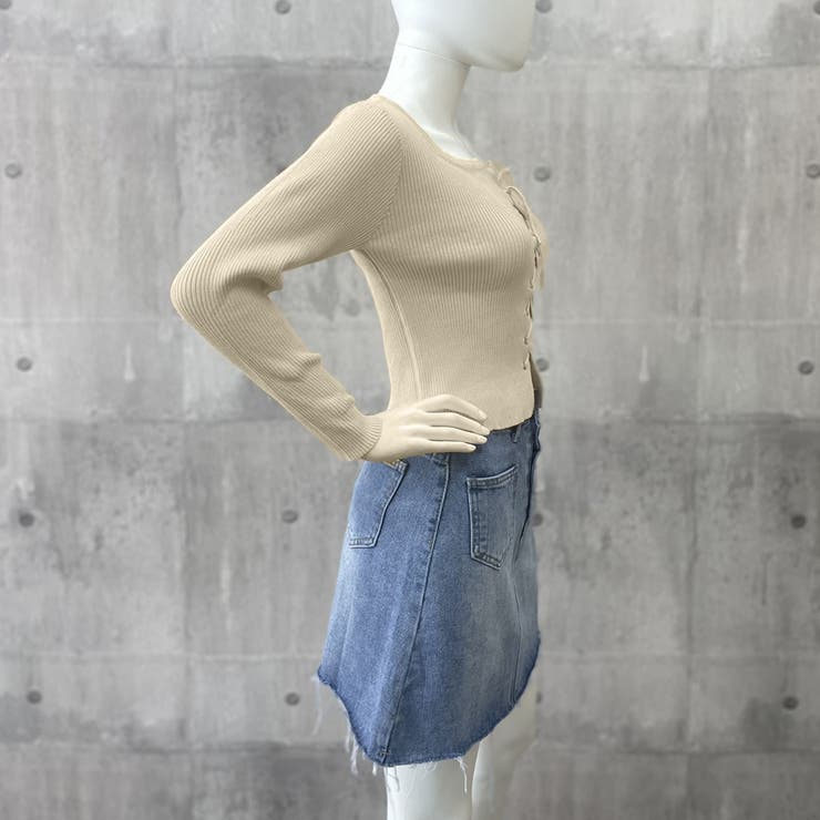 ニットトップス フロントレースアップ秋服[品番：AGCW0004798