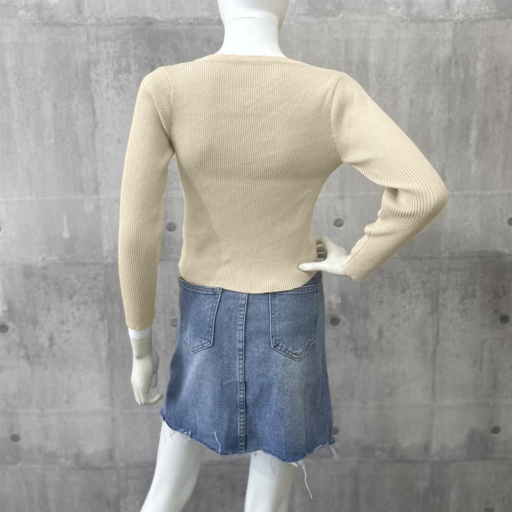 ニットトップス フロントレースアップ秋服[品番：AGCW0004798