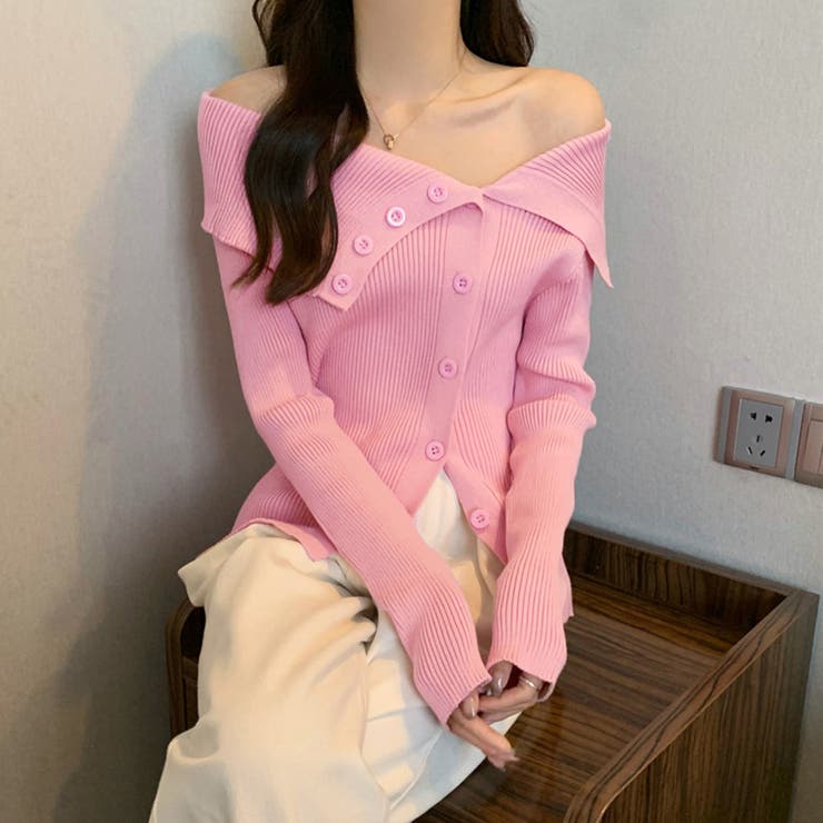 ニットトップス オフショルダーリブニット[品番：AGCW0004846