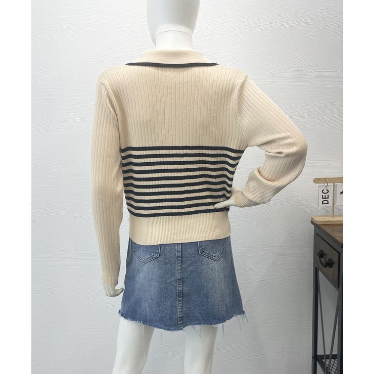 ポロカラーボーダーニットトップスVネック | SUNSHINE CLOSET | 詳細画像11 