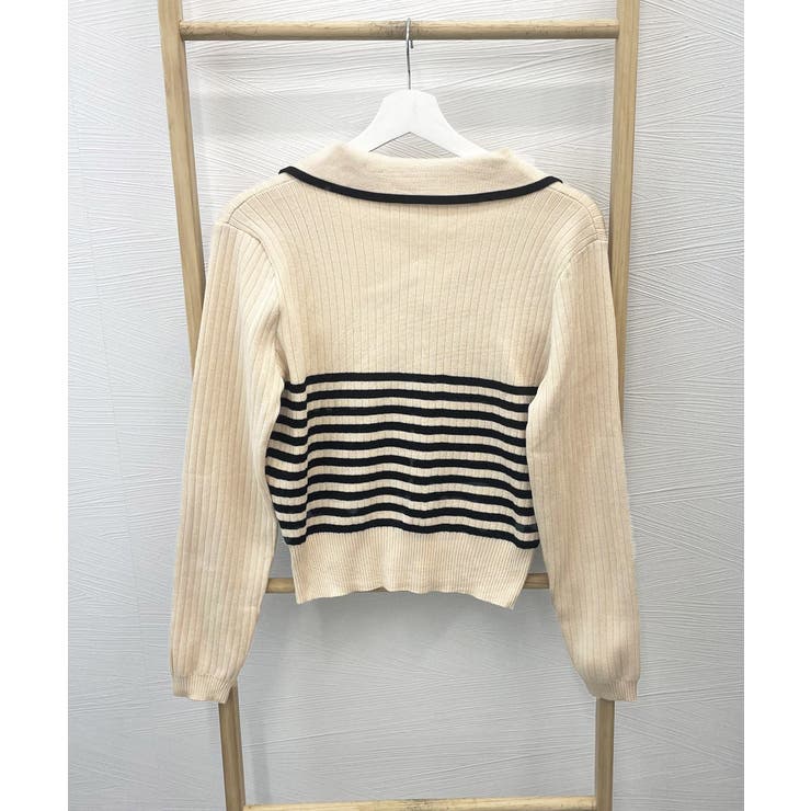 ポロカラーボーダーニットトップスVネック | SUNSHINE CLOSET | 詳細画像13 
