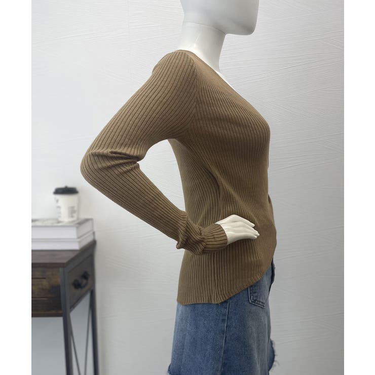 リブニット カシュクール風ニットトップス[品番：AGCW0005201