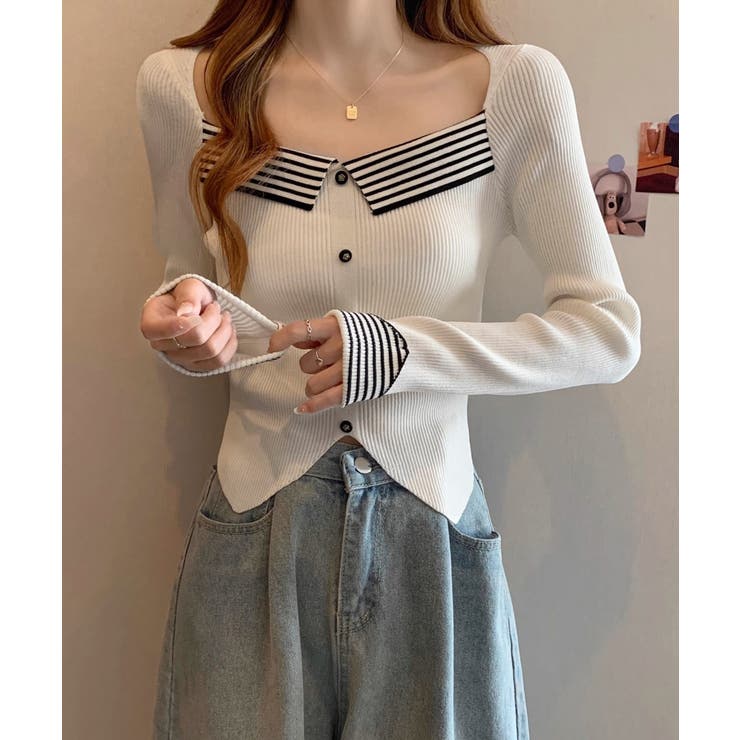 ニットトップス スクエアネック 韓国風 | SUNSHINE CLOSET | 詳細画像1 