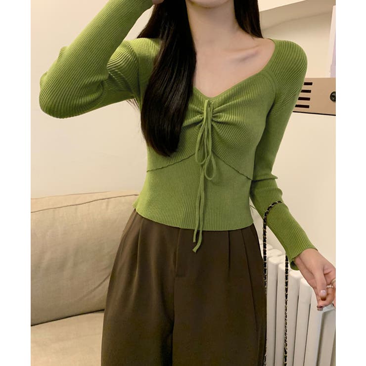 ニットトップス レディース リボン付き[品番：AGCW0006111]｜SUNSHINE