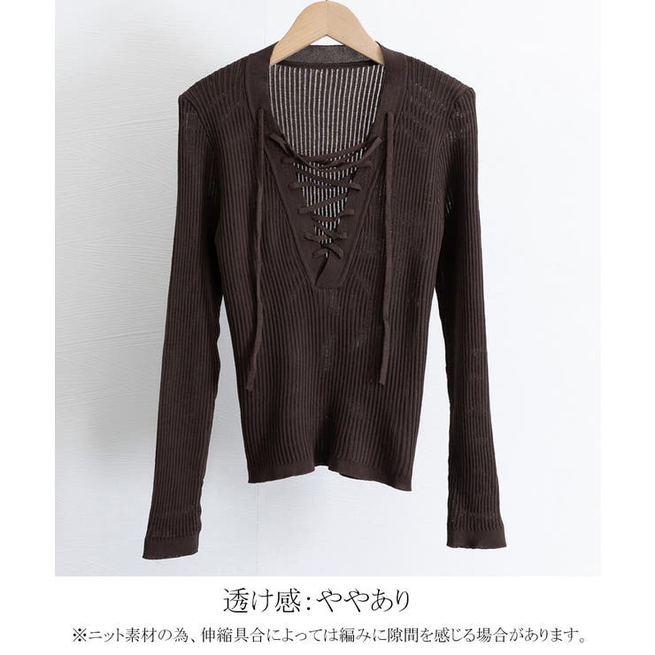Vネックレースアップ 薄手長袖 トップス | SUNSHINE CLOSET | 詳細画像11