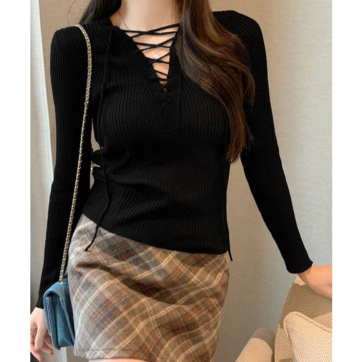 Vネックレースアップ 薄手長袖 トップス | SUNSHINE CLOSET | 詳細画像2