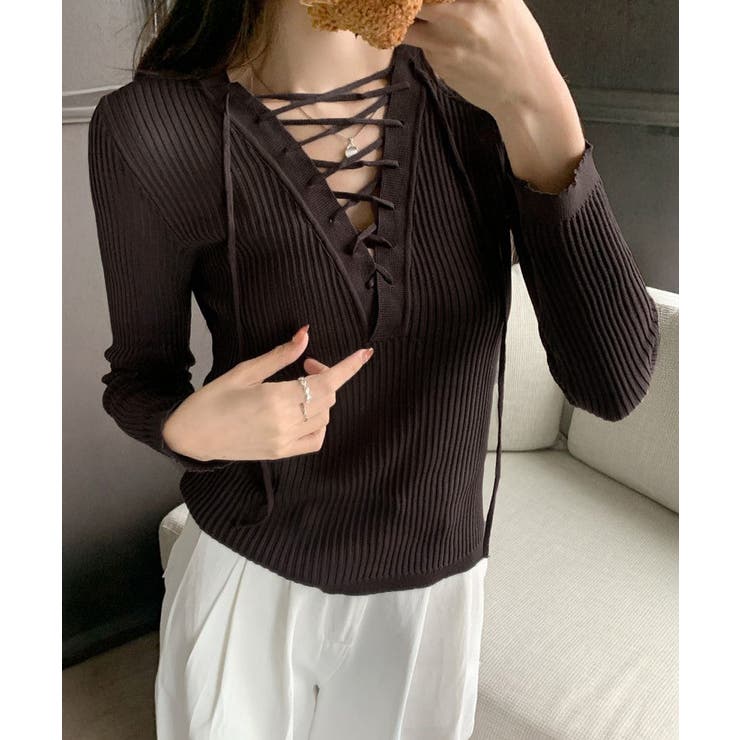 Vネックレースアップ 薄手長袖 トップス | SUNSHINE CLOSET | 詳細画像4