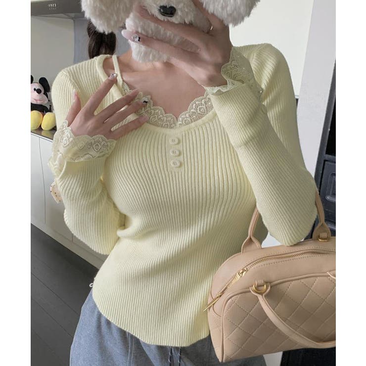 レイヤードニットトップス レース切替え | SUNSHINE CLOSET | 詳細画像8 