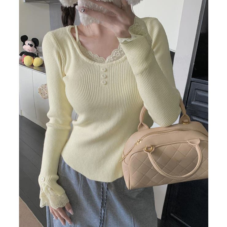 レイヤードニットトップス レース切替え | SUNSHINE CLOSET | 詳細画像9 