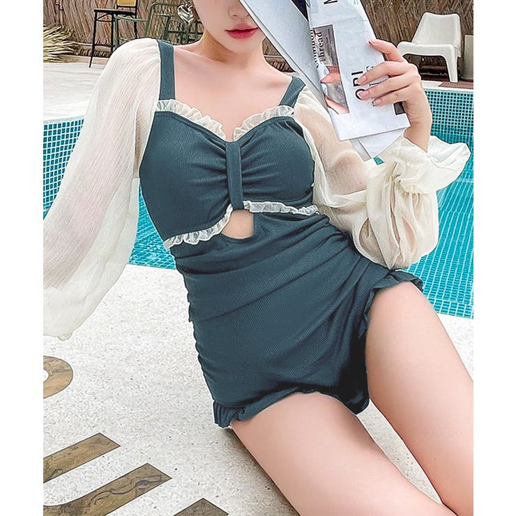 ワンピース水着 シースルー袖 体型カバー | SUNSHINE CLOSET | 詳細画像6 