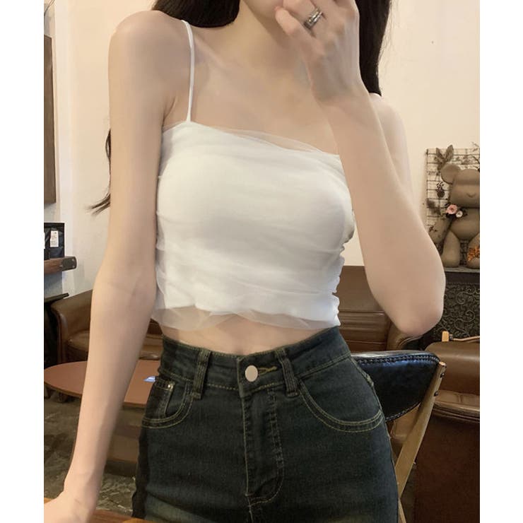 春夏可愛い♡ゆったり韓国風キャミトップス 데이트女子会お出かけに チュールキャミソールトップス 夏 韓国風[品番：AGCW0006722