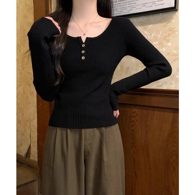 リブニットトップス 着やせ 無地 韓国風 | SUNSHINE CLOSET | 詳細画像5 