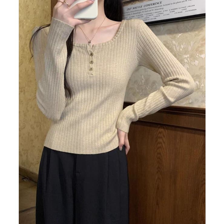 リブニットトップス 着やせ 無地 韓国風 | SUNSHINE CLOSET | 詳細画像9 