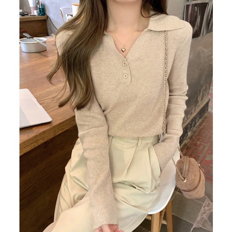 ポロニットトップス リブニット 韓国風 | SUNSHINE CLOSET | 詳細画像3 