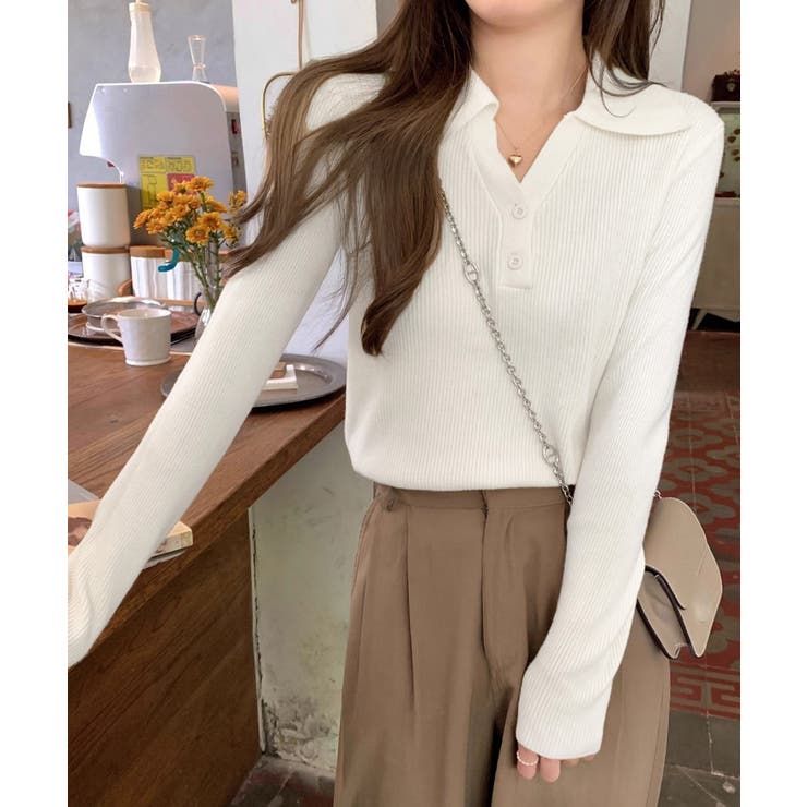 ポロニットトップス リブニット 韓国風 | SUNSHINE CLOSET | 詳細画像5 