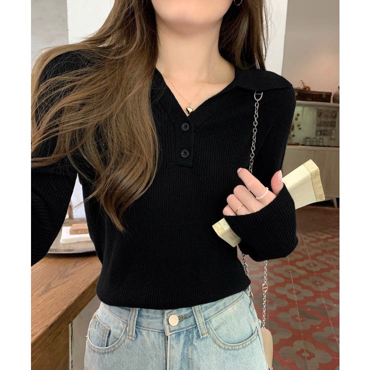 ポロニットトップス リブニット 韓国風 | SUNSHINE CLOSET | 詳細画像8 