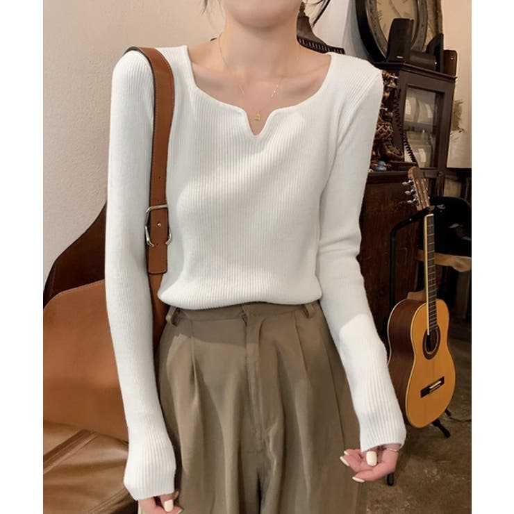 キーネック タイトリブニット 韓国風 | SUNSHINE CLOSET | 詳細画像1 