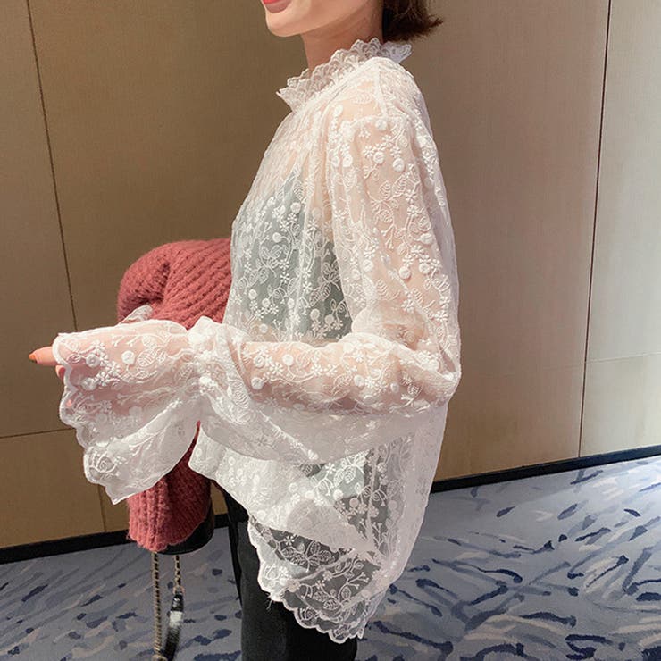 美品 オースチンリード ビジュー レース ブラウス 38 襟 花柄 美品 オースチンリード ビジュー レース ブラウス 38 襟 花柄