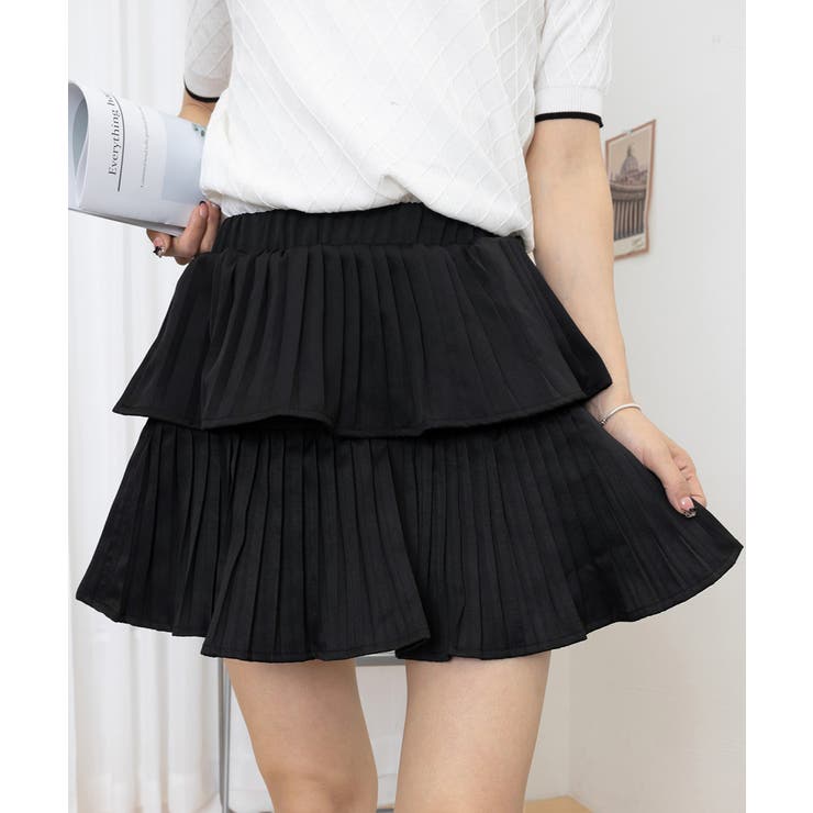ロープリーツティアードミニスカート フリルティアードミニスカートハイウエスト[品番：AGCW0006501