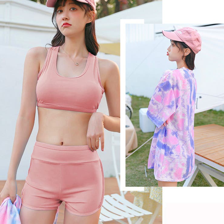 ラッシュガード付き ビキニ水着3点セット[品番：AGCW0004036