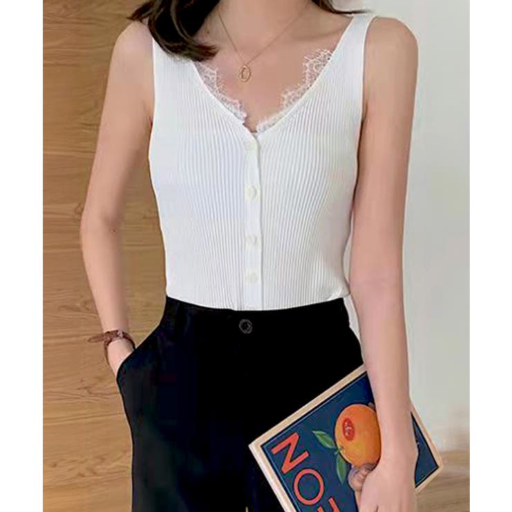 ニットタンクトップ レース ニットキャミ[品番:AGCW0005572 ニットタンクトップ レース ニットキャミ[品番:AGCW0005572